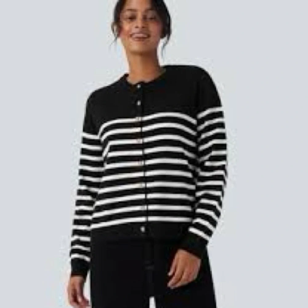 J.‎ Crew Navy Blue Stripe open front  Sweater size small